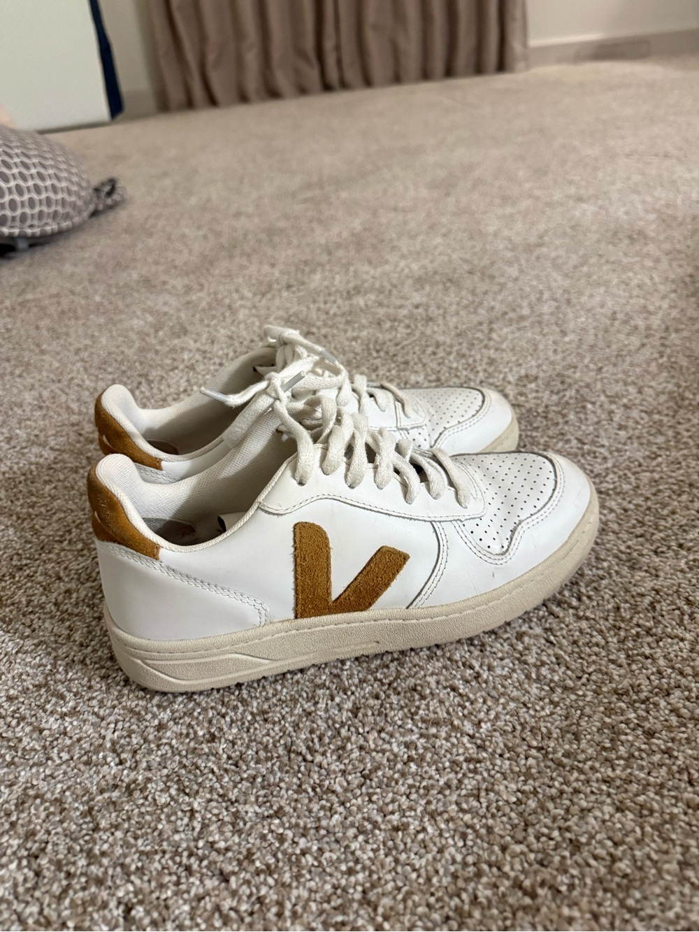 Veja White Leather Sneakers with Tan V-Detail - Women's Casual Trainers